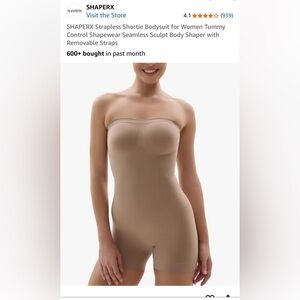 SHAPERX Strapless Shortie Bodysuit for Women Tummy Control Shapewear S/M